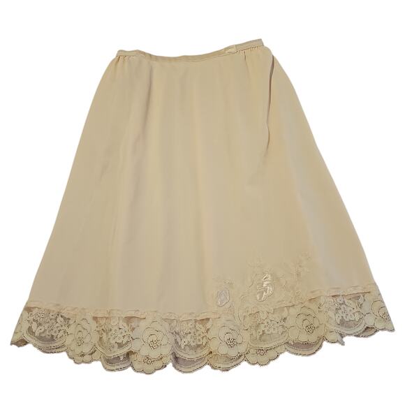 Vintage 60s Slip Skirt Coquette Feminine Womens XS/S Lace Lingerie Peach - Picture 1 of 4